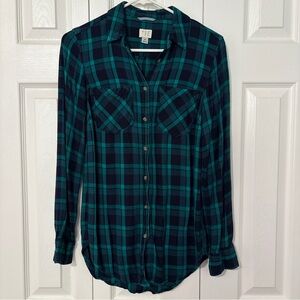 a new day Green and Blue Flannel Button Down Shirt